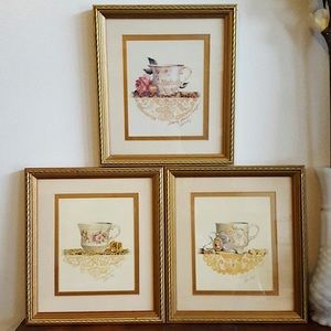 Set of 3 Sandy Lyman Clough Signed Teacup Prints